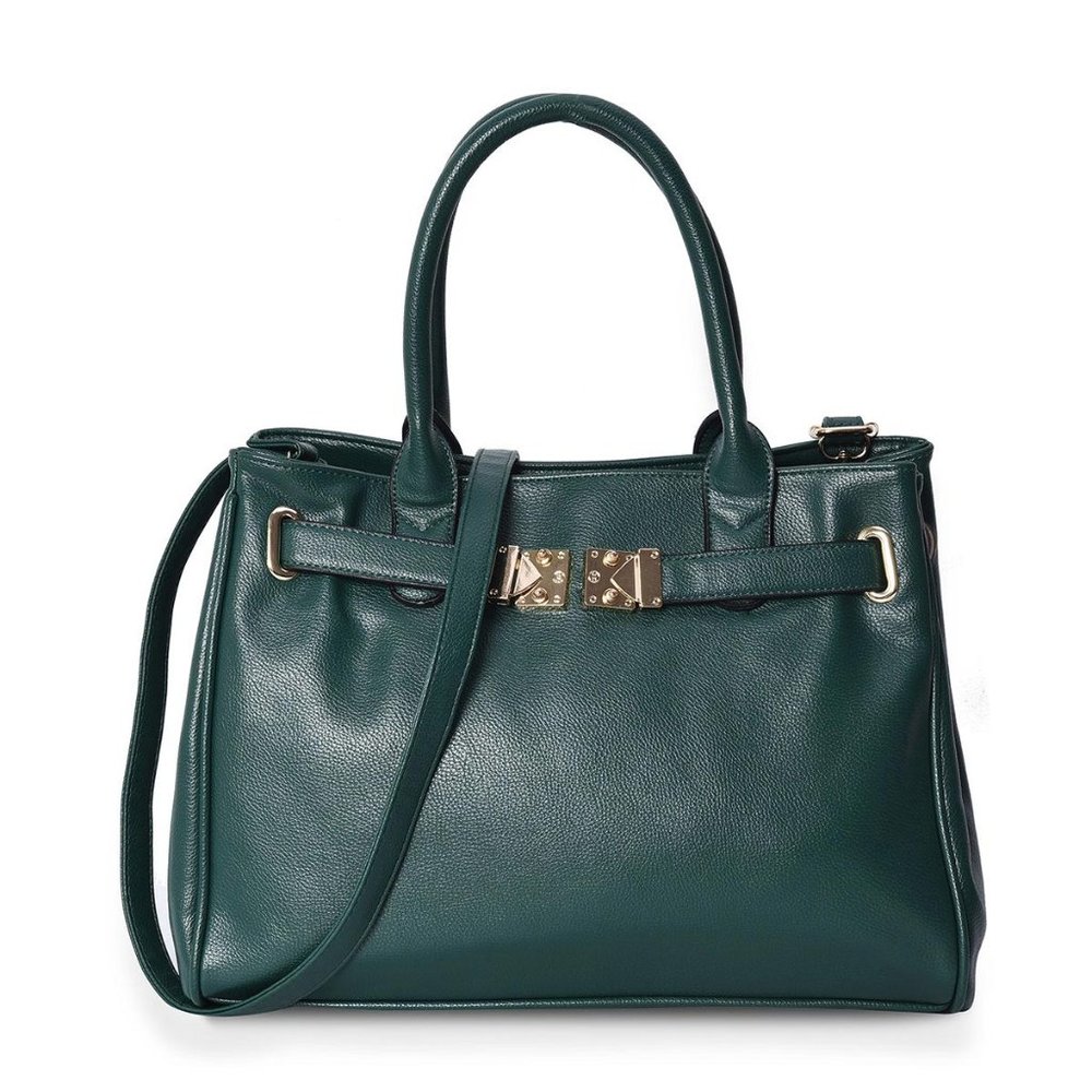 Green Faux Leather Satchel Bag Detachable Strap
